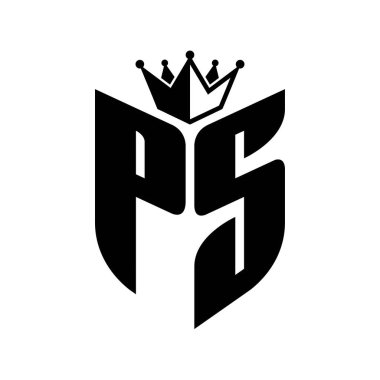 PS Harf monogramı, kaplama siyah ve beyaz renk tasarım şablonu ile kalkan şeklinde