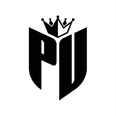 Taçlı siyah beyaz renk desenli kalkan şekilli PU Harfler