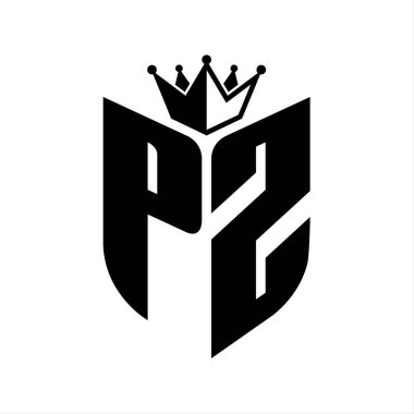 Taçlı siyah ve beyaz renk desenli PZ Harf monogramı