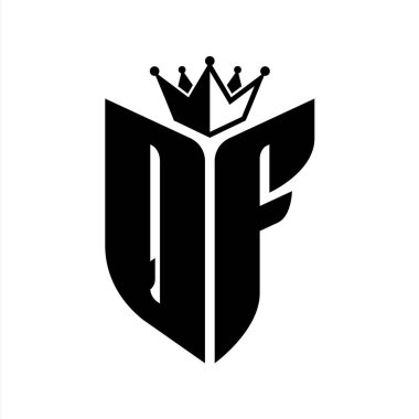 QF Harf simgesi, taç siyah ve beyaz renk şablonu ile kalkan şeklinde.