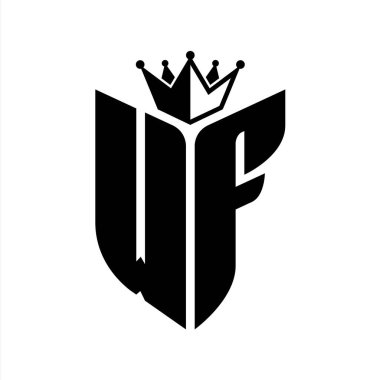 Taçlı siyah beyaz renk desenli WF Harf monogramı