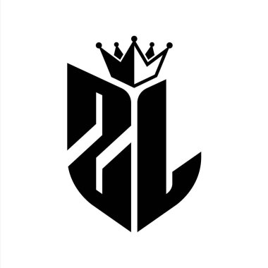 Taçlı siyah ve beyaz renk desenli ZL Harf monogramı