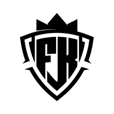 FK Harfi, üçgen eğri kalkan şekilli koyu harfli, taç siyah ve beyaz arkaplan renk tasarımı şablonu.