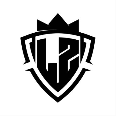 LZ Harfi, üçgen eğri kalkan şekilli koyu harfli, taç siyah ve beyaz arkaplan renk tasarımı şablonu.