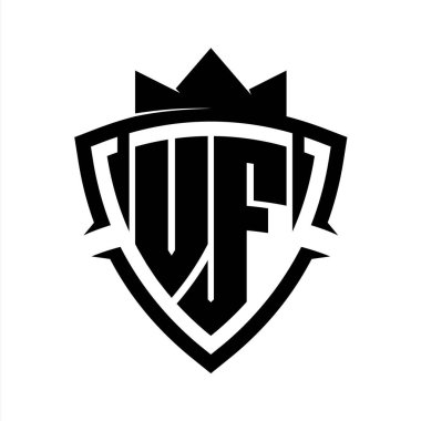 Siyah ve beyaz arkaplan renk şablonlu üçgen eğri kalkanı şekilli kalın harfler