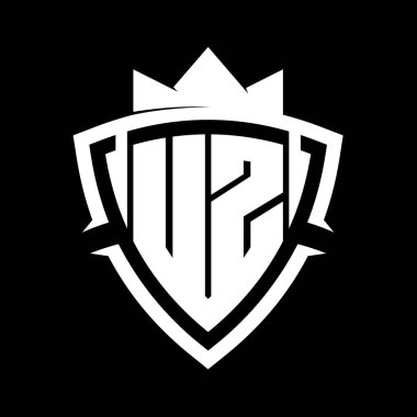 Beyaz ve siyah arkaplan renk tasarımı şablonlu üçgen eğri kalkanı şekilli UZ Harfi kalın monogram