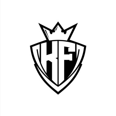 KF Kalın harf logosu, beyaz arkaplan şablonu üzerinde beyaz ana hatları olan keskin üçgen kalkan şekilli.