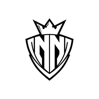 NN Kalın harf logosu, beyaz arkaplan şablonu üzerinde beyaz ana hatlı, keskin üçgen kalkan şekilli.
