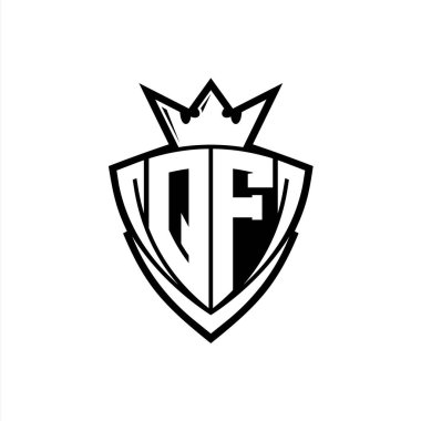 QF Kalın harf logosu, beyaz arkaplan şablonu üzerinde beyaz ana hatlı, keskin üçgen kalkan şekilli.