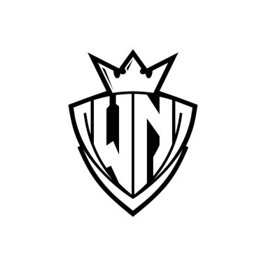 Beyaz arkaplan şablonu üzerinde beyaz ana hatlı taç ile keskin üçgen kalkan şekilli WN Kalın harf logosu