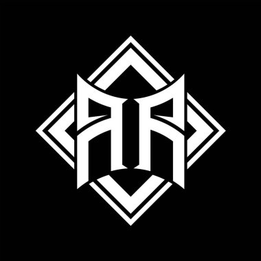 Siyah arkaplan şablonu üzerinde kare beyaz ana hatlı soyut kalkan şekilli AA Harf logosu