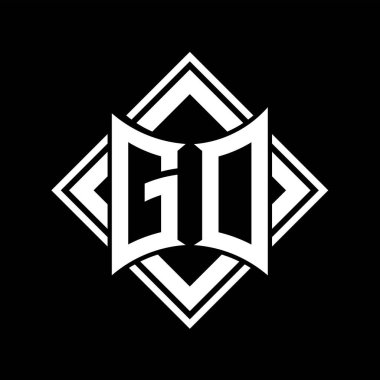 Siyah arkaplan şablon tasarımı üzerine kare beyaz ana hatlı soyut kalkan şekilli GD Harf logosu