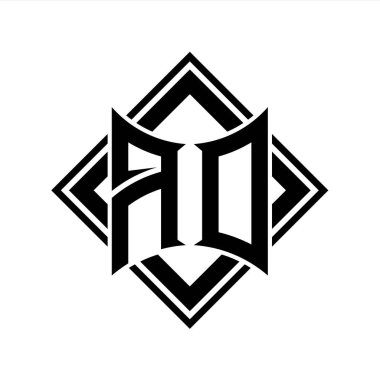 AD Harfi logosu, beyaz arkaplan şablonu üzerinde kare siyah ana hatlı soyut kalkan şekilli