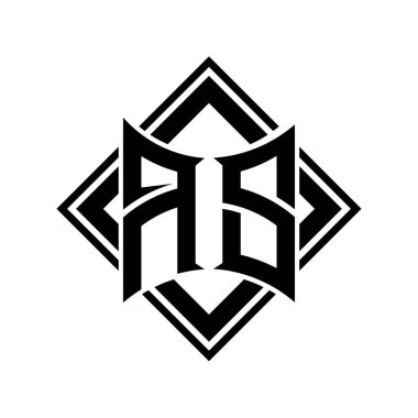 Beyaz arkaplan şablonu üzerinde kare siyah ana hatlı soyut kalkan şekilli AS Harfi logosu