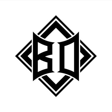 Beyaz arkaplan şablonu üzerinde kare siyah ana hatlı soyut kalkan şekilli BD Harf logosu