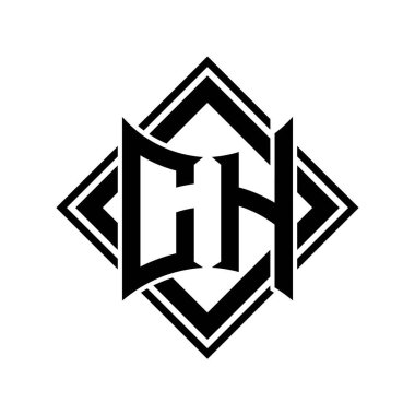 CH Harfi logosu, beyaz arkaplan şablonu üzerinde kare siyah çizgili soyut kalkan şekline sahip