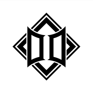 Beyaz arkaplan şablonu üzerinde kare siyah ana hatlı soyut kalkan şekilli DD Harf logosu