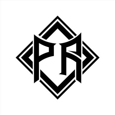 Beyaz arkaplan şablonu üzerinde kare siyah ana hatlı soyut kalkan şekilli PA Harfi logosu