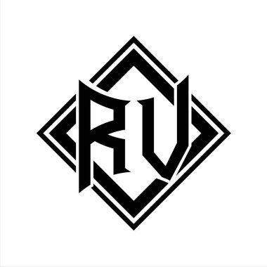 Beyaz arkaplan şablonu üzerinde kare siyah ana hatlı soyut kalkan şekilli karavan harfi logosu