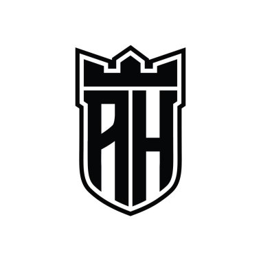 AH Harf logosu, beyaz arkaplan şablonu üzerinde siyah ana hatlı geometrik taç ile birlikte.