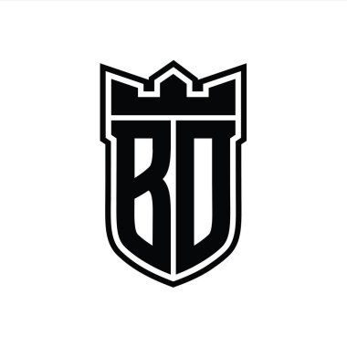 BD Harf logosu, beyaz arkaplan şablonu tasarımı üzerinde siyah çizginin içinde geometrik taç ile birlikte.