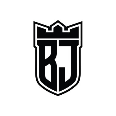 Beyaz arkaplan şablonu üzerinde siyah çizginin içinde geometrik taç ile BJ Harf logosu