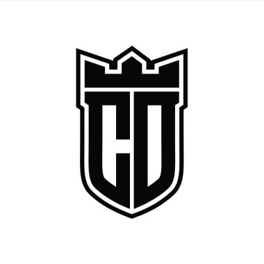 CD Harf logosu, beyaz arkaplan şablonu üzerinde siyah çizginin içinde geometrik taç ile birlikte.