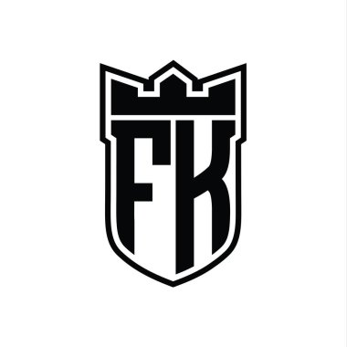 FK Harf logosu, beyaz arkaplan şablonu tasarımı üzerinde siyah çizginin içinde geometrik taç ile birlikte.