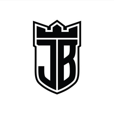 Beyaz arkaplan şablonu üzerinde siyah ana hatlı geometrik taç ile JB Harf logosu