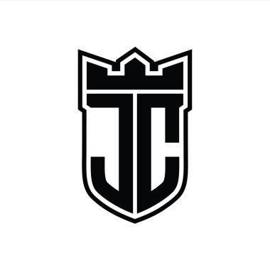Beyaz arkaplan şablonu üzerinde siyah ana hatlı geometrik taç ile JC Letter logosu