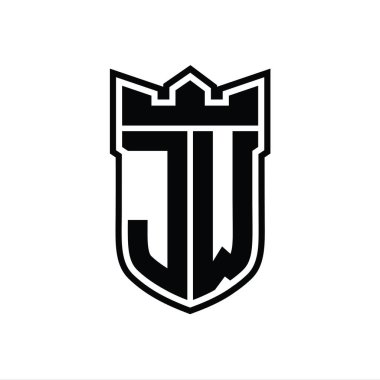 Beyaz arkaplan şablonu üzerinde siyah ana hatlı geometrik taç ile JW Letter logosu