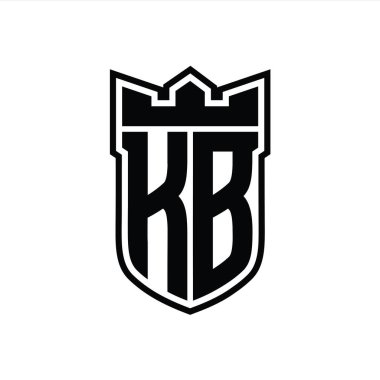 KB Harf logosu, beyaz arkaplan şablonu tasarımı üzerinde siyah çizginin içinde geometrik taç ile birlikte.