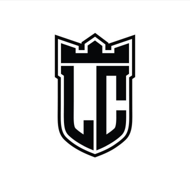 LC Harf logosu, beyaz arkaplan şablonu tasarımı üzerinde siyah çizginin içinde geometrik taç ile birlikte.