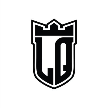 LQ Harf logosu, beyaz arkaplan şablonu tasarımında siyah çizginin içinde geometrik taç ile birlikte.