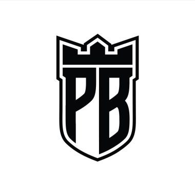 Beyaz arkaplan şablonu üzerinde siyah çizginin içinde geometrik taç ile PB Harf logosu
