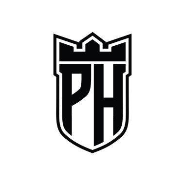 Beyaz arkaplan şablonu üzerinde siyah çizginin içinde geometrik taç ile kalkan şekilli PH Harf logosu