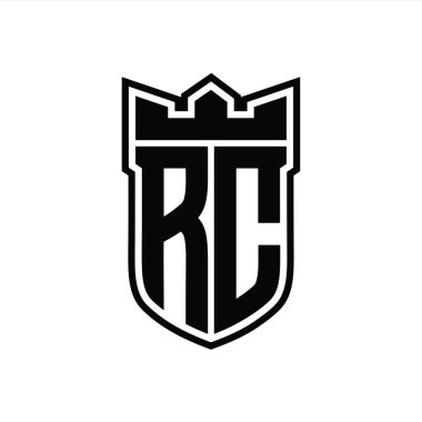RC Harf logosu, beyaz arkaplan şablonu tasarımı üzerinde siyah çizginin içinde geometrik taç ile birlikte.