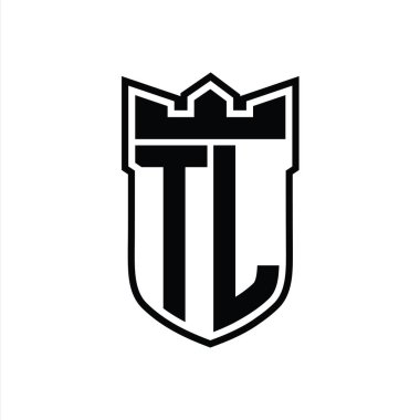 Beyaz arkaplan şablonu üzerinde siyah çizginin içinde geometrik taç içeren TL Letter logosu