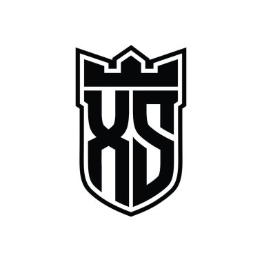 XS Letter logosu, beyaz arkaplan şablonu üzerinde siyah çizginin içinde geometrik taç ile birlikte.