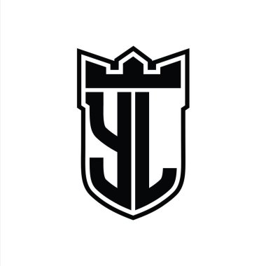 Beyaz arkaplan şablonu üzerinde siyah ana hatlı geometrik taç ile YL Harf logosu