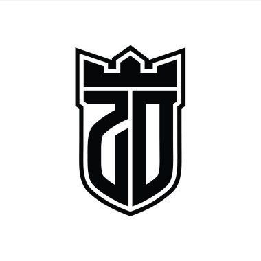 ZD Harf logosu, beyaz arkaplan şablonu üzerinde siyah çizginin içinde geometrik taç ile birlikte.