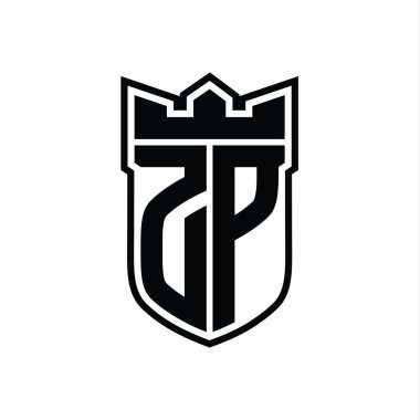 ZP Harf logosu, beyaz arkaplan şablonu üzerinde siyah çizginin içinde geometrik taç ile birlikte.