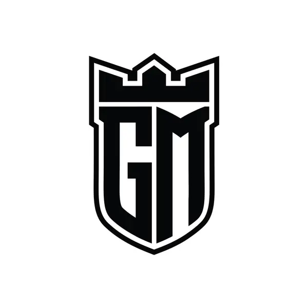 stock image GM Letter logo with shield shape with geometric crown inside black outline on white background template design