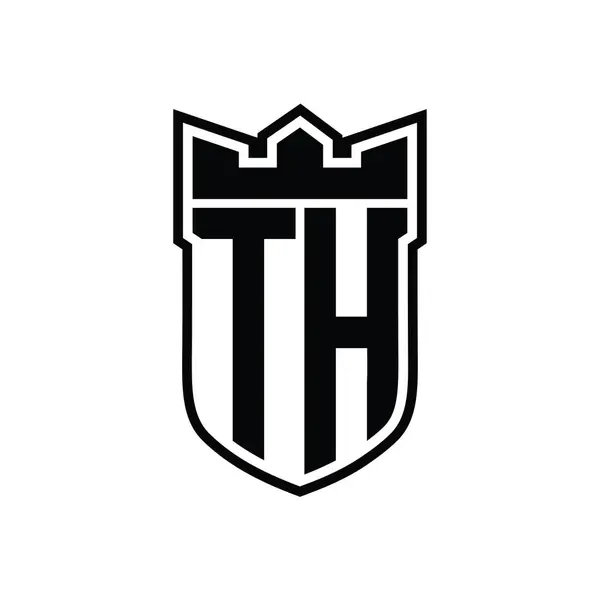 stock image TH Letter logo with shield shape with geometric crown inside black outline on white background template design