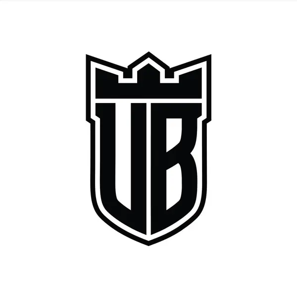 Stock image UB Letter logo with shield shape with geometric crown inside black outline on white background template design