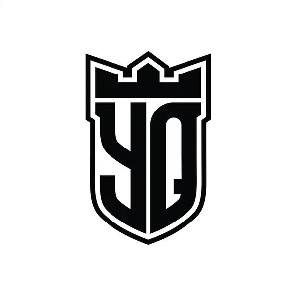 stock image YQ Letter logo with shield shape with geometric crown inside black outline on white background template design