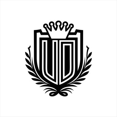 UD Harf logosu kraliyet kalkanı şekilli, beyaz arka plan şablonu üzerinde vintage kalkan