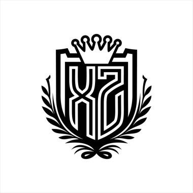 XZ Harf logosu kraliyet kalkanı şekilli, beyaz arkaplan şablonunda vintage kalkan