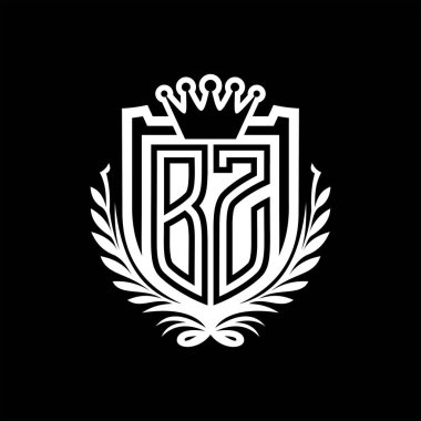 BZ Harf logosu kraliyet kalkanı şeklinde ve kaplama şeklinde, siyah arkaplan şablonu dizaynında vintage kalkan