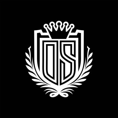DS Letter logosu kraliyet kalkanı şeklinde taç, siyah arkaplan şablonu dizaynında vintage kalkan